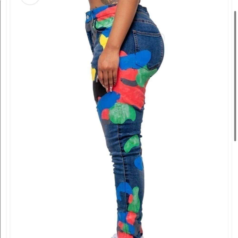Filthy Wealth Painted Abstract Multi‎ Color Skinny Jeans Denim Streetwear Pants